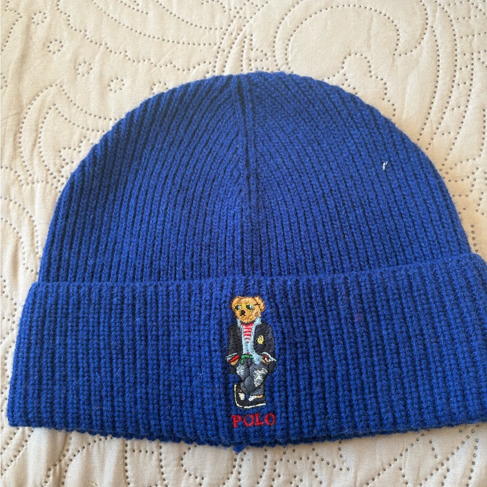 Polo by Ralph Lauren Royal Blue Kids Beanie with Bear Design